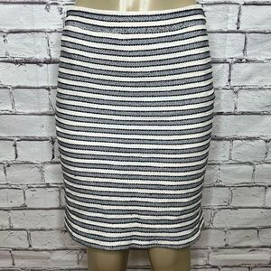 J. Crew Women's Blue & Cream Back Zip Vented Striped Terry Pencil Skirt Size 4